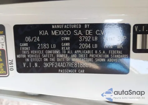 2024 Kia Forte Lxs из США, поврежденный, VIN 3KPF24AD7RE818861